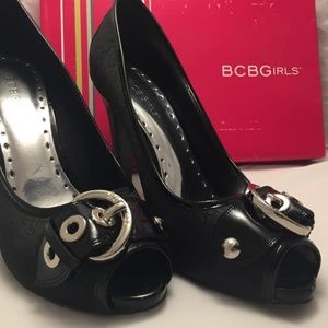 Black and Silver BCBG Canvas material pump heels